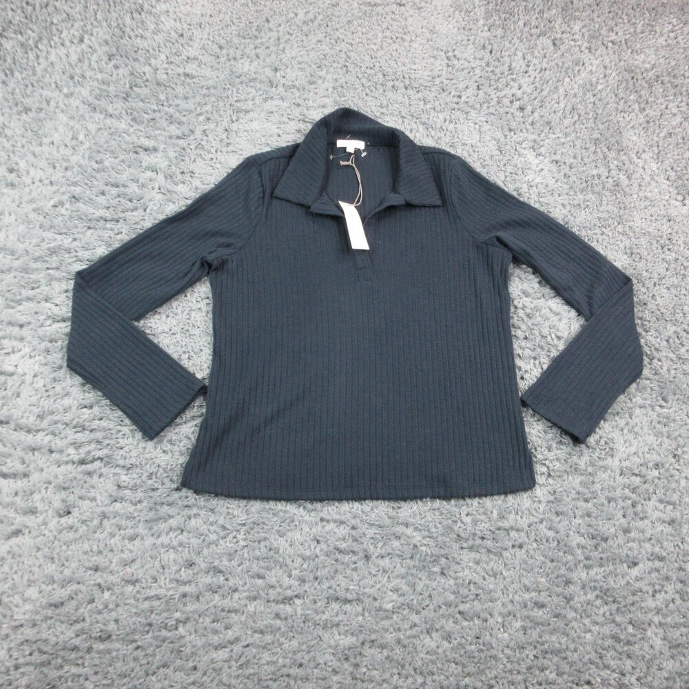 Nine Britton Sweater Womens Large Blue Ribbed Collared Long Sleeve Pullover NWT